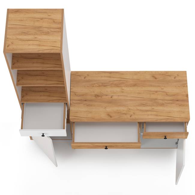 Письменный стол с пеналом Вуди цвет белый премиум/дуб крафт золотой