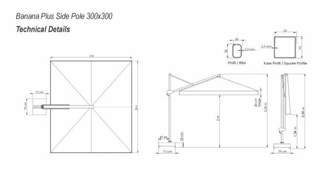 Зонт профессиональный 3х3 м Banana Plus черный, темно-серый 3000х3000 мм Зонт профессиональный 3х3 м Banana Plus черный, темно-серый 3000х3000 мм