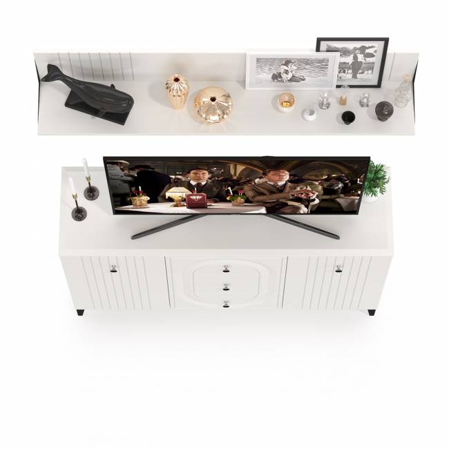 Комод-ТВ-тумба Валенсия 13.309 с навесной полкой цвет белый шагрень Комод-ТВ-тумба Валенсия 13.309 с навесной полкой цвет белый шагрень