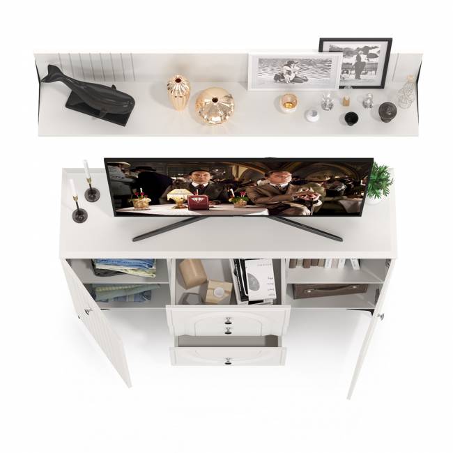 Комод-ТВ-тумба Валенсия 13.309 с навесной полкой цвет белый шагрень Комод-ТВ-тумба Валенсия 13.309 с навесной полкой цвет белый шагрень