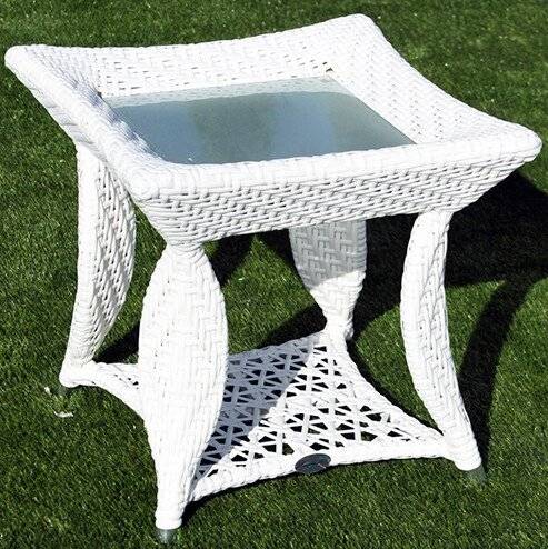 Столик для шезлонгов "Скаилаин", из искусственного ротанга, белый