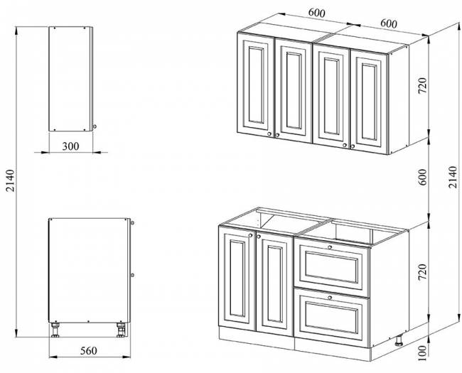 Кухня 1.2 х 2.14 м, массив сосны, бесцветный лак