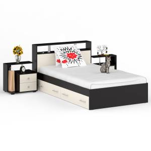 Кровать 1200 Камелия + две тумбы цвет венге/дуб лоредо