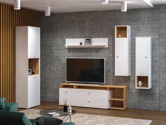 Гостиная Бэль № 02, цвет дуб крафт золотой/белый премиум