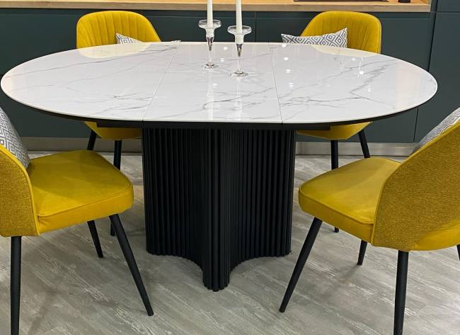 Стол АДАЖИО 115 КРУГЛЫЙ GILT WHITE, керамика / Латте каркас М-City