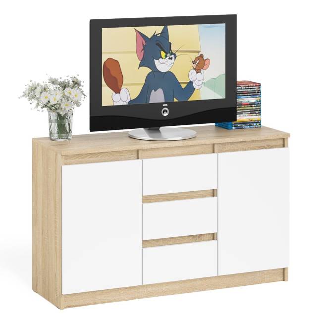 Комод-тумба три ящика и две дверки Мори МК1200.3 цвет дуб сонома/белый Комод-тумба три ящика и две дверки Мори МК1200.3 цвет дуб сонома/белый