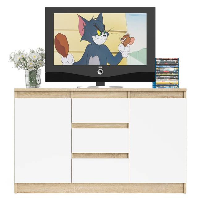 Комод-тумба три ящика и две дверки Мори МК1200.3 цвет дуб сонома/белый Комод-тумба три ящика и две дверки Мори МК1200.3 цвет дуб сонома/белый