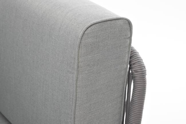 "Канны" угловой модуль плетеный из роупа, каркас алюминий белый шагрень, роуп светло-серый круглый, ткань светло-серая