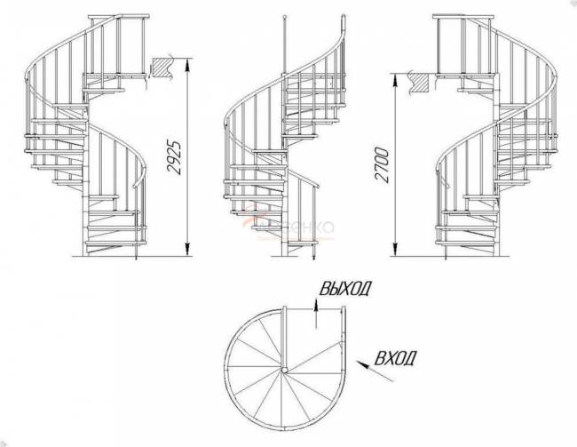 Винтовая лестница ЛЕС-1,8 высота 2700-2925, Серый, Сосна
