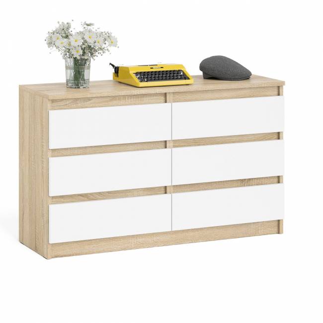 Широкий комод шесть ящиков Мори МК1200.6 цвет дуб сонома/белый