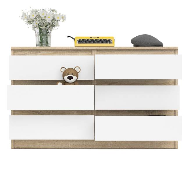 Широкий комод шесть ящиков Мори МК1200.6 цвет дуб сонома/белый