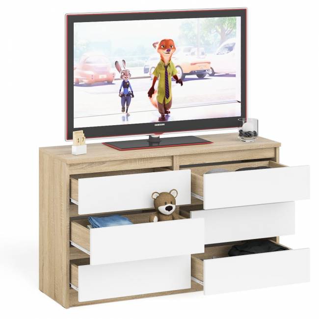 Широкий комод шесть ящиков Мори МК1200.6 цвет дуб сонома/белый