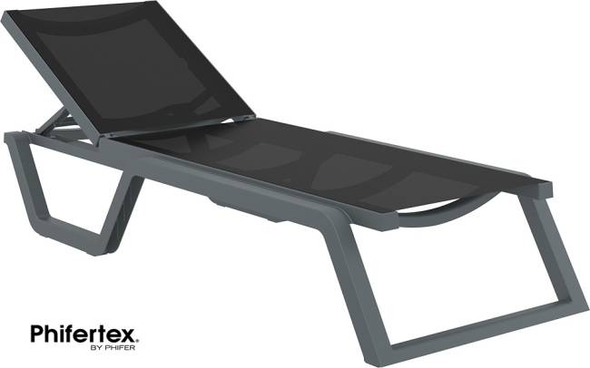 Шезлонг-лежак пластиковый Rio темно-серый, черный 1870х690х330 мм