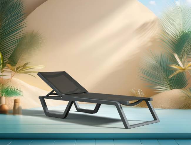 Шезлонг-лежак пластиковый Rio темно-серый, черный 1870х690х330 мм
