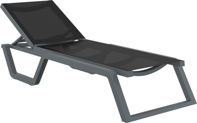 Шезлонг-лежак пластиковый Rio темно-серый, черный 1870х690х330 мм
