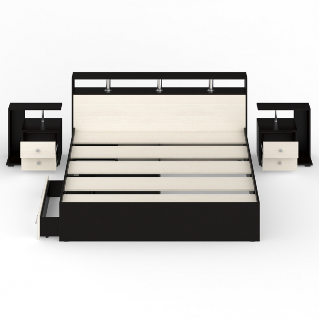 Кровать с ящиками 1800 Камелия + две тумбы цвет венге/дуб лоредо Кровать с ящиками 1800 Камелия + две тумбы цвет венге/дуб лоредо